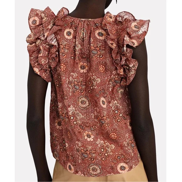 Ulla Johnson Ruffle Sleeveless Floral Elisa In Rosebud Top Size 2 - Picture 16 of 16